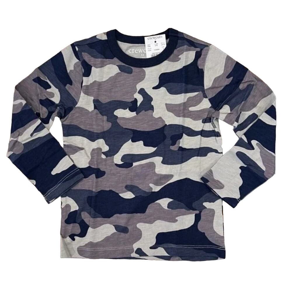 NWT J. Crew Boys' Blue and Grey Long-Sleeve Camouflage Tee - SIZE 2